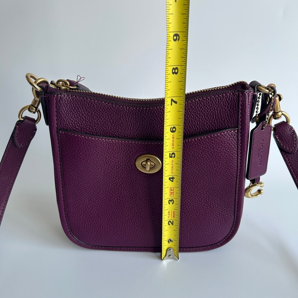 Coach Chaise Crossbody 19 Plum Pebble Leather Bag CC390 - Picture 8 of 9